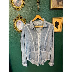 we the free blue zahara gauze textured button down shirt size small